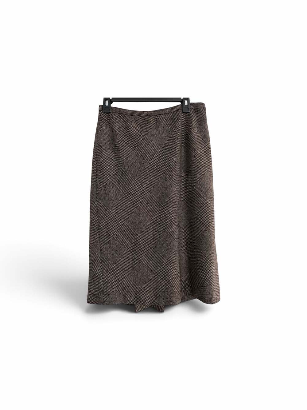 Ann Taylor Brown Plaid Virgin Wool Blend Midi Skirt